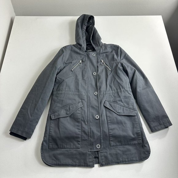 Express Men's Pea Coat Outer Jacket with Hoodie Size Small Gray Utility  - Picture 1 of 12